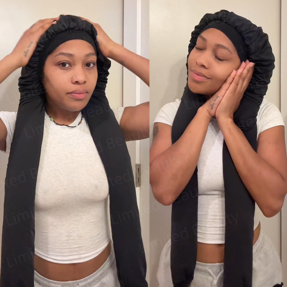 Limited Beauty bonnet sleeping long braids inside view highlights breathable fabric reducing friction