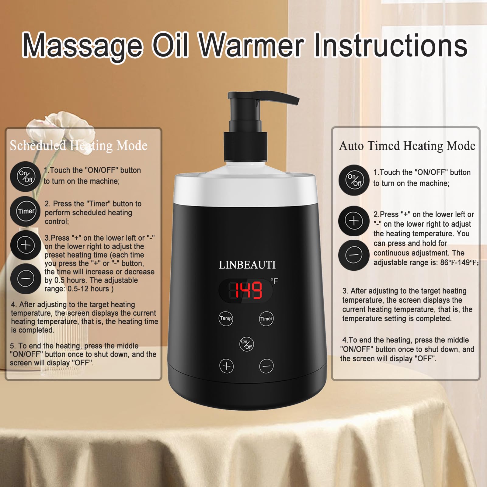 LINBEAUTI 250ml dispenser tray demonstrates easy cleanup and efficient oil use.