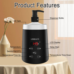 LINBEAUTI 360-degree heating feature showcases rapid warm-up for massage oils.