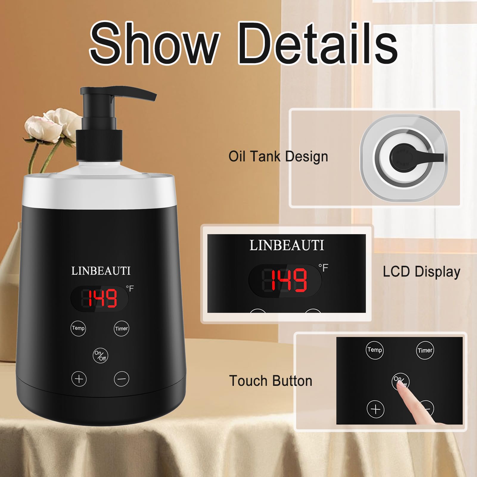 LINBEAUTI portable spa heater in use highlights compact, travel-friendly warmth.