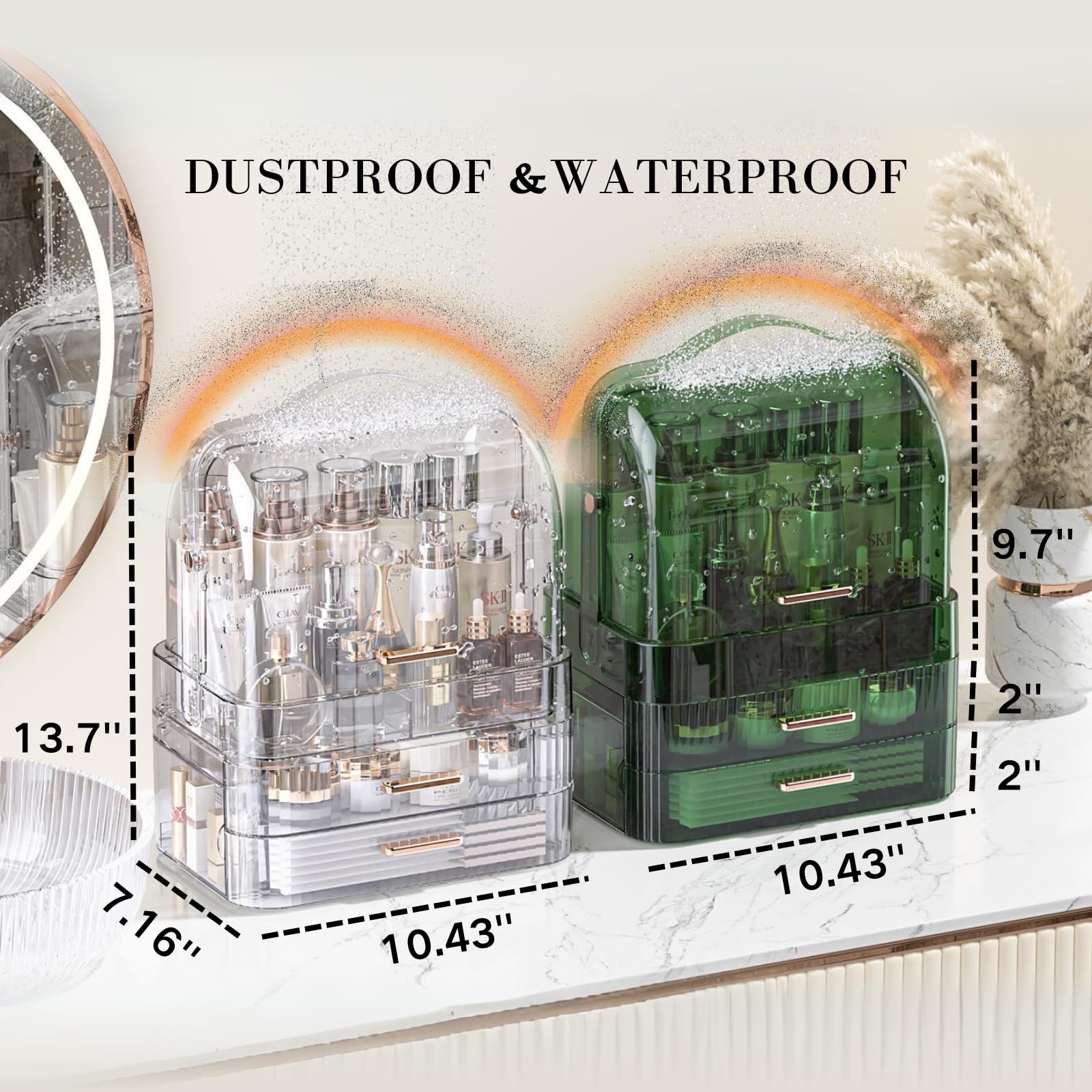 LINFIDITE clear-green cosmetic display case for stylish vanity organization.