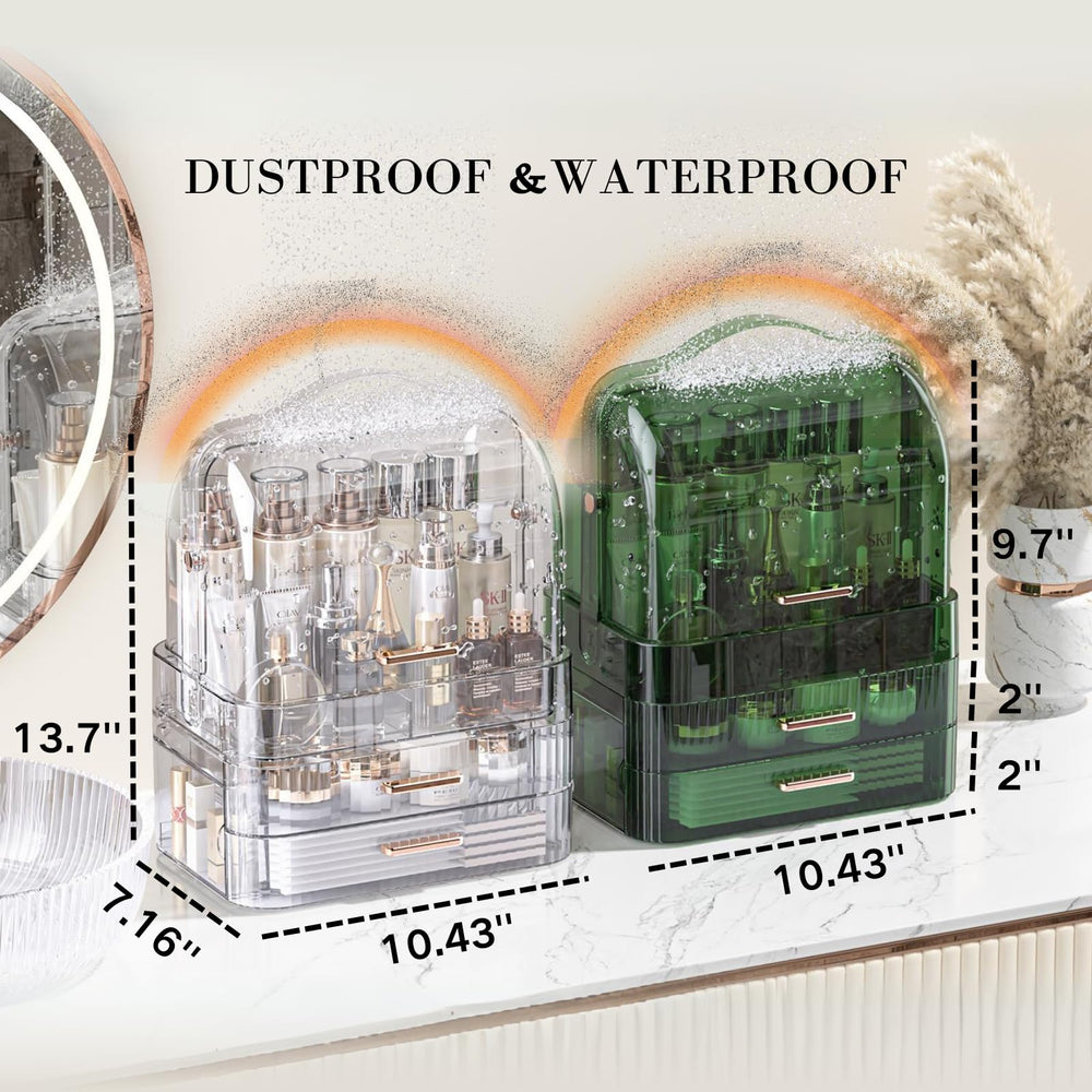 LINFIDITE clear-green cosmetic display case for stylish vanity organization.