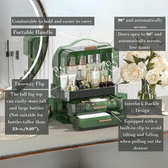 LINFIDITE two-large-one-small drawers store lipstick, palettes, and jewelry.