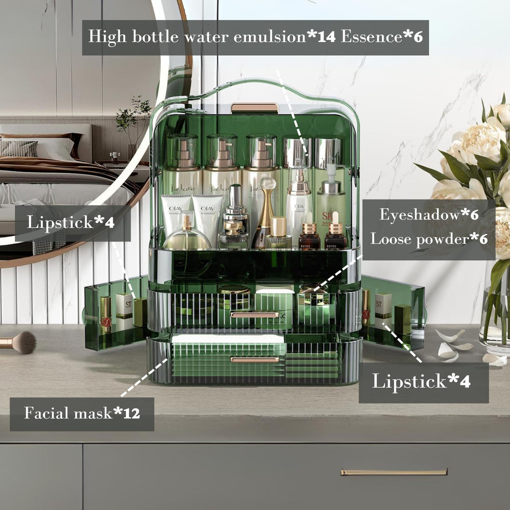 LINFIDITE large-capacity makeup organizer top layer for lotions and bottles.