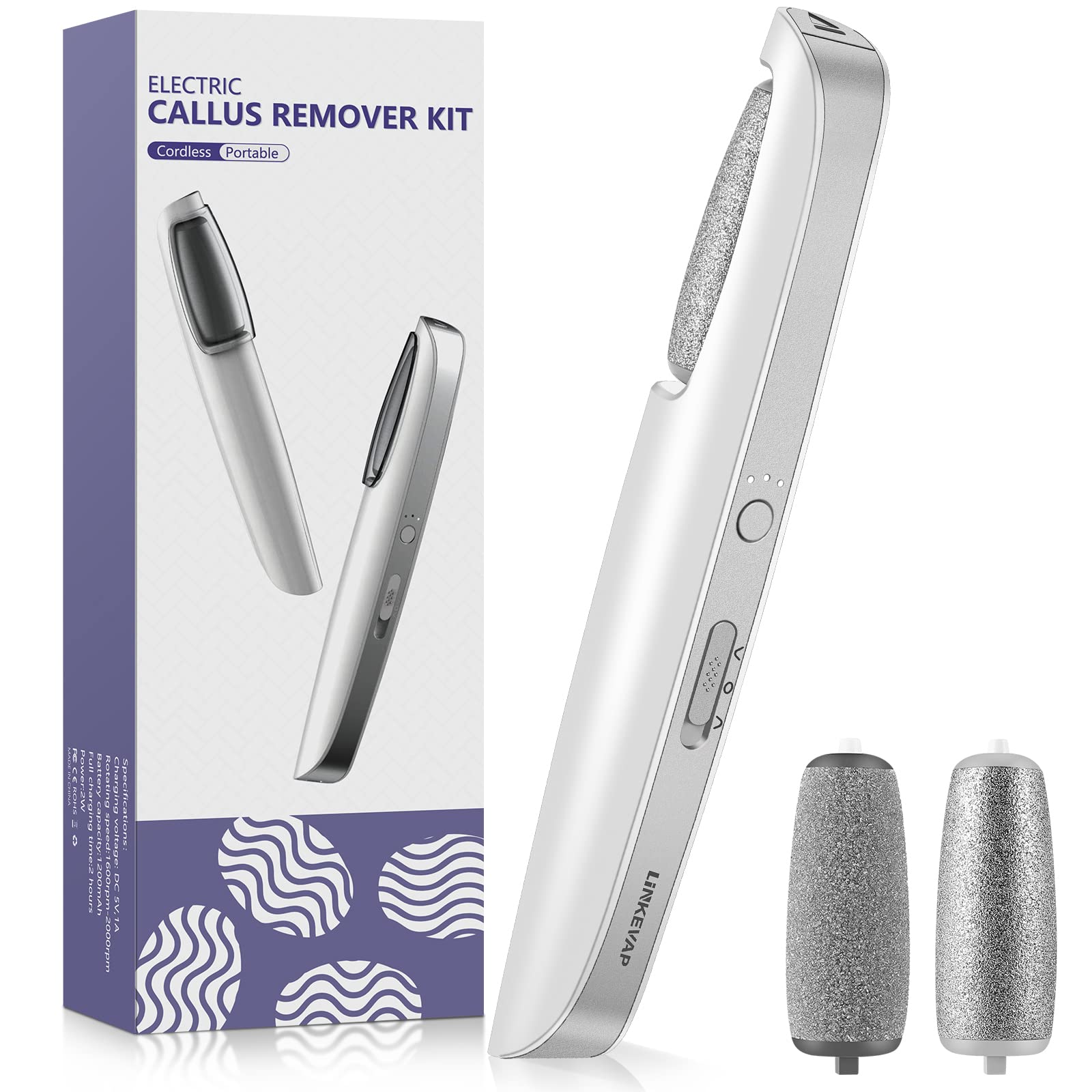 LINKEVAP electric callus remover handle shows ergonomic design for easy, pain-free pedicure sessions.