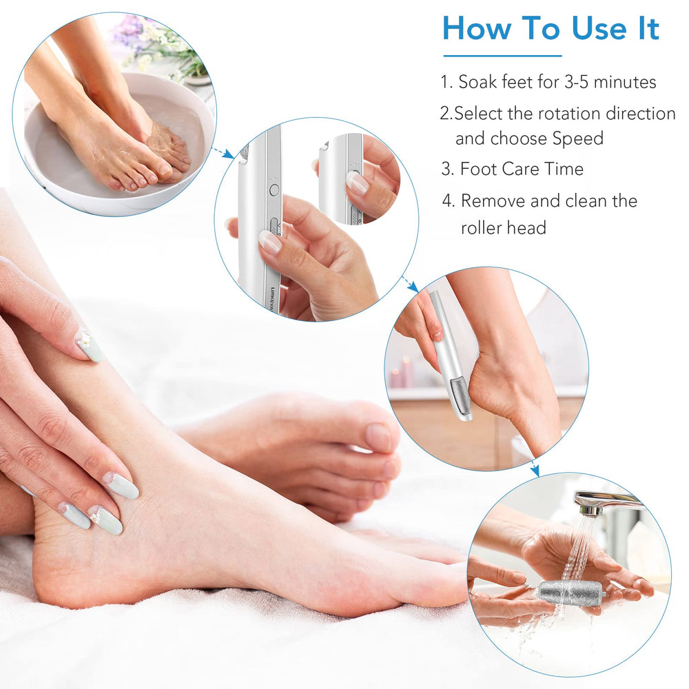 LINKEVAP ergonomic wand is shown in use for precise back-and-forth foot smoothing.