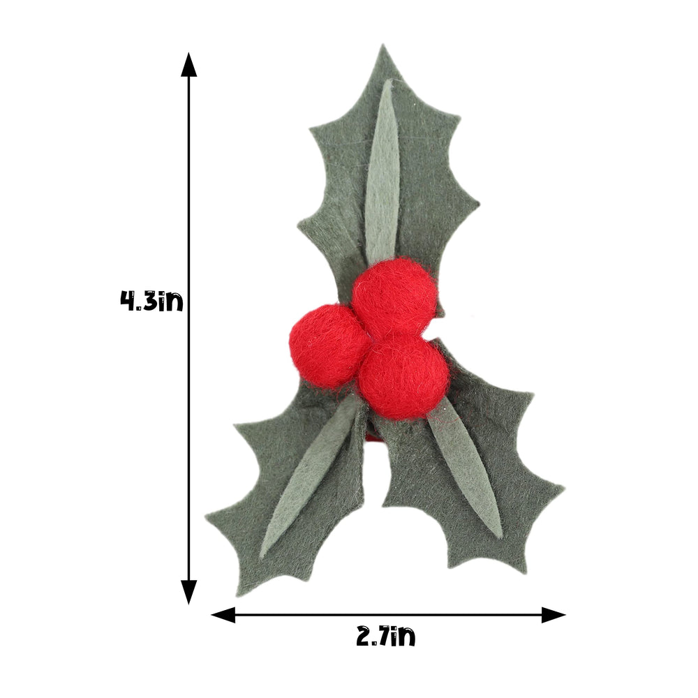 LINLULU holly leaf detail on clip showcases handmade quality for party-ready looks.