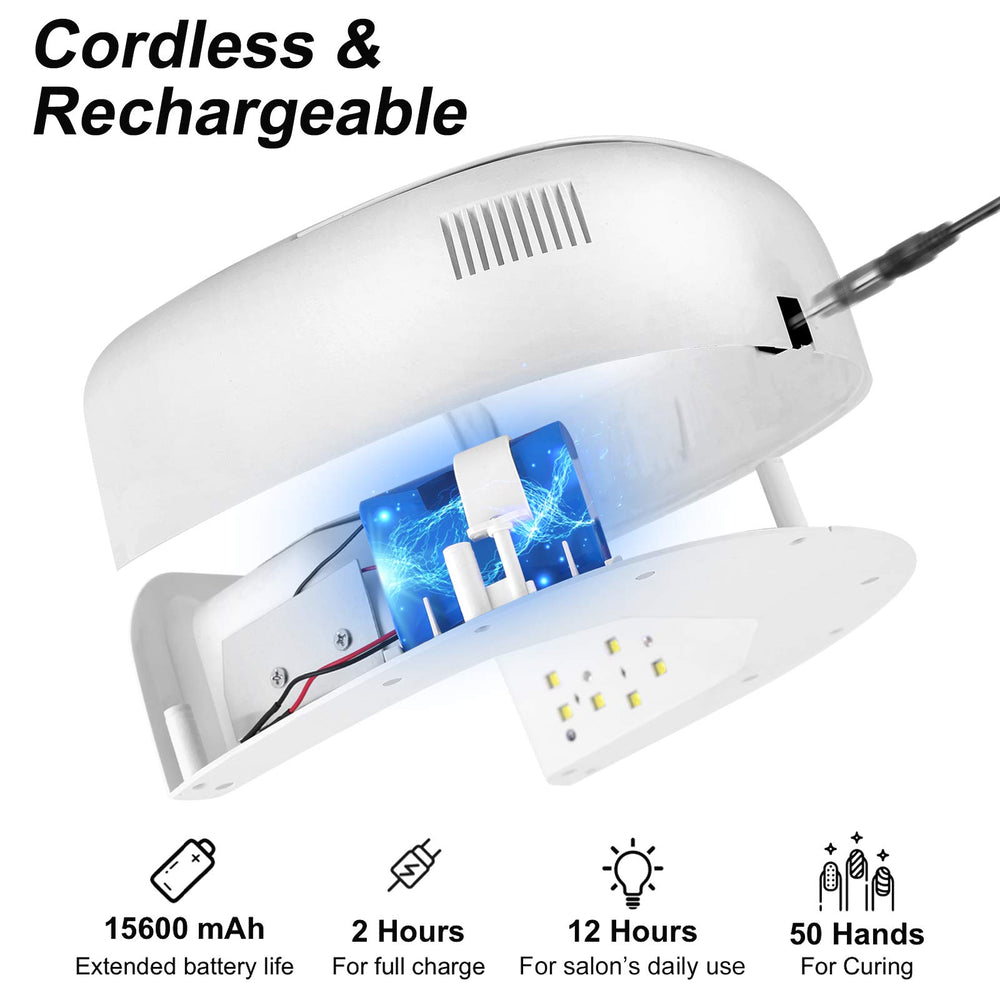 Linssy 60W nail lamp side view showing slim cordless design for travel