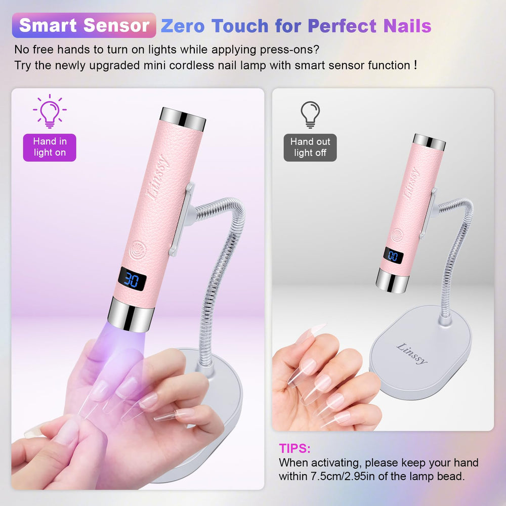 Linssy Mini UV Light auto-sensor activation demonstrates hands-free operation for hygienic sessions.