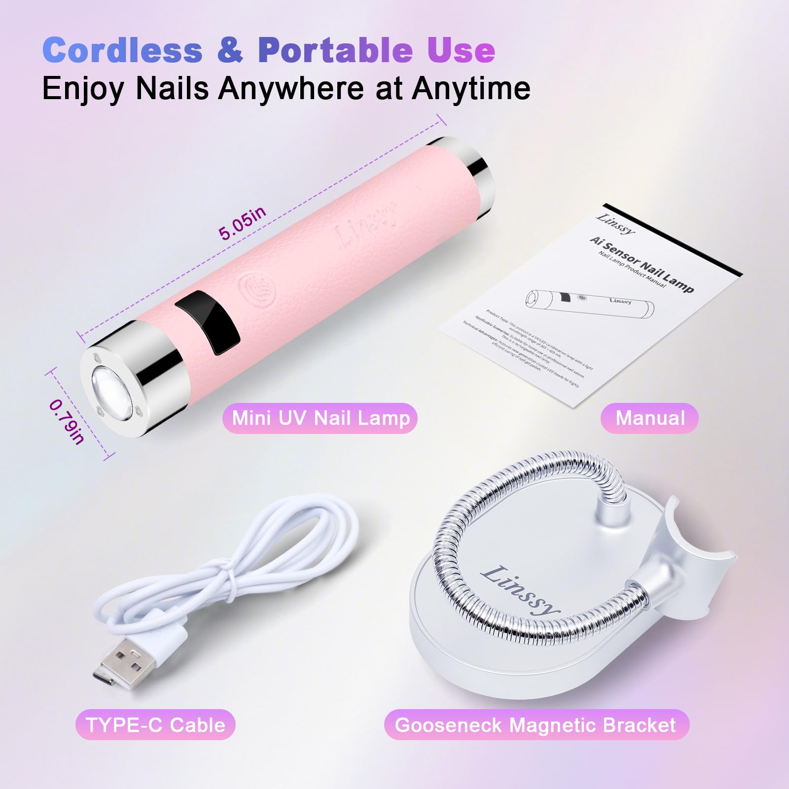 Linssy Mini UV Light fast cure beams allow quick manicure sessions with improved workflow.
