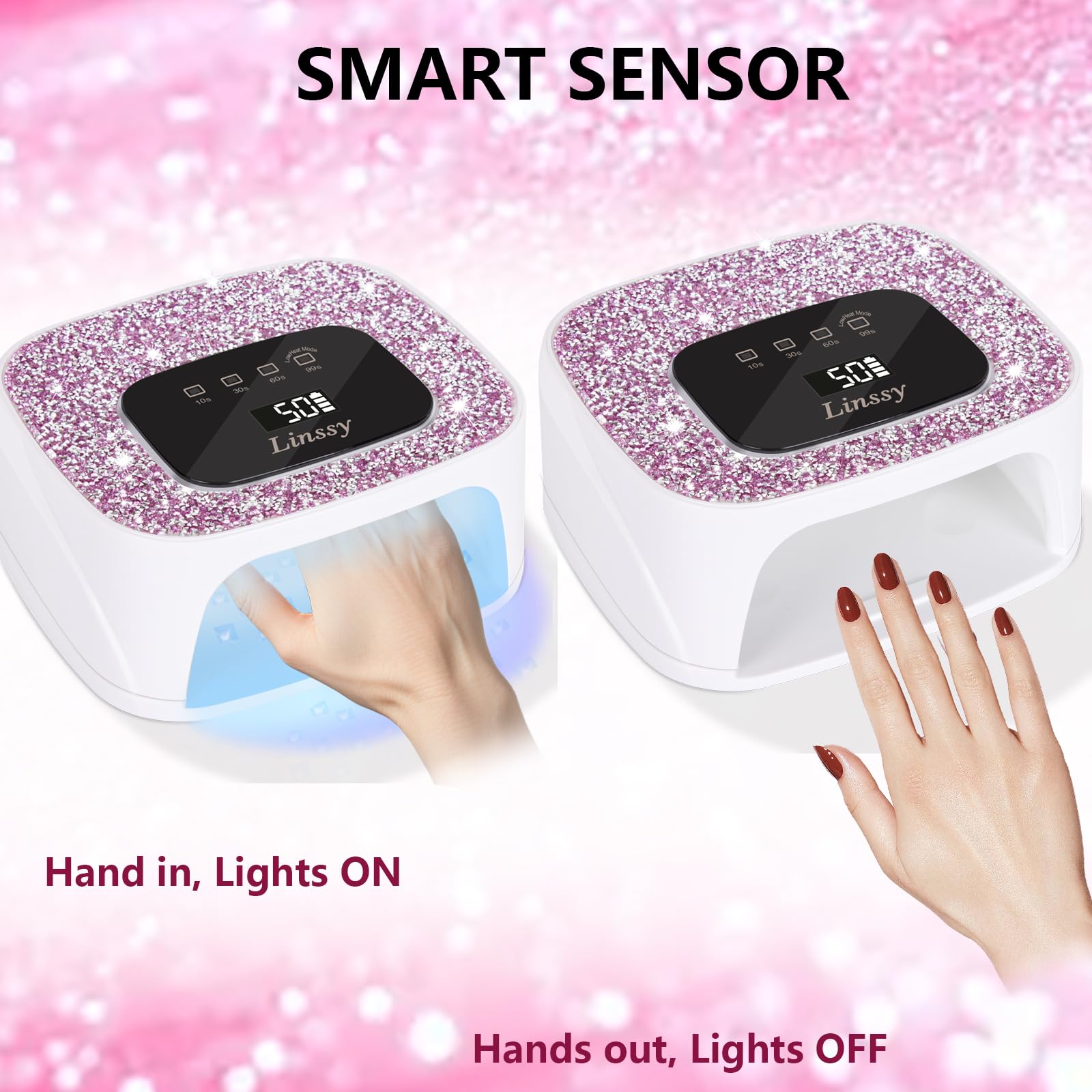 Linssy nail lamp with 4 timers showcased for quick curing sessions