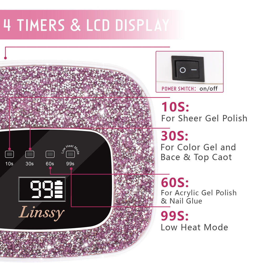 Linssy nail lamp auto-sensor activation demonstrates hands-in efficiency