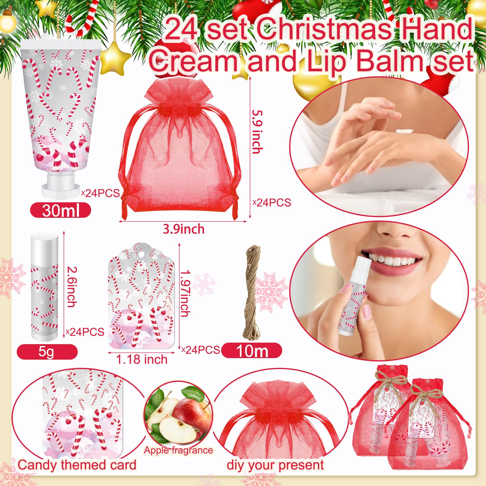 Linyuthia organza gift bags featuring candy cane motif for gifting