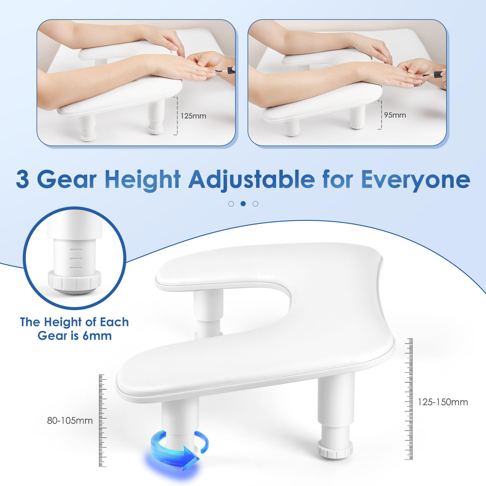 LIONVISON manicure arm rest with adjustable rear bracket offers balanced support during sessions.