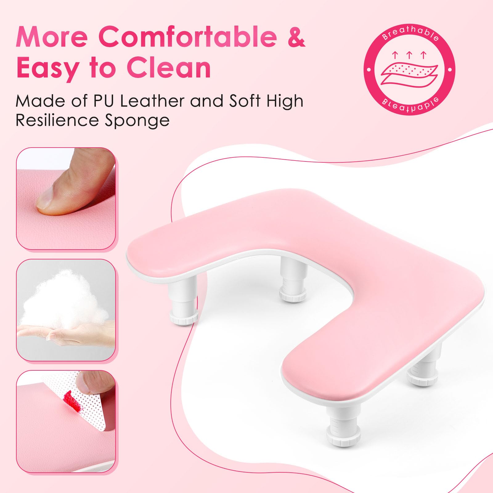 LIONVISON manicure arm rest pink leather resists sweat and oils for easy cleaning