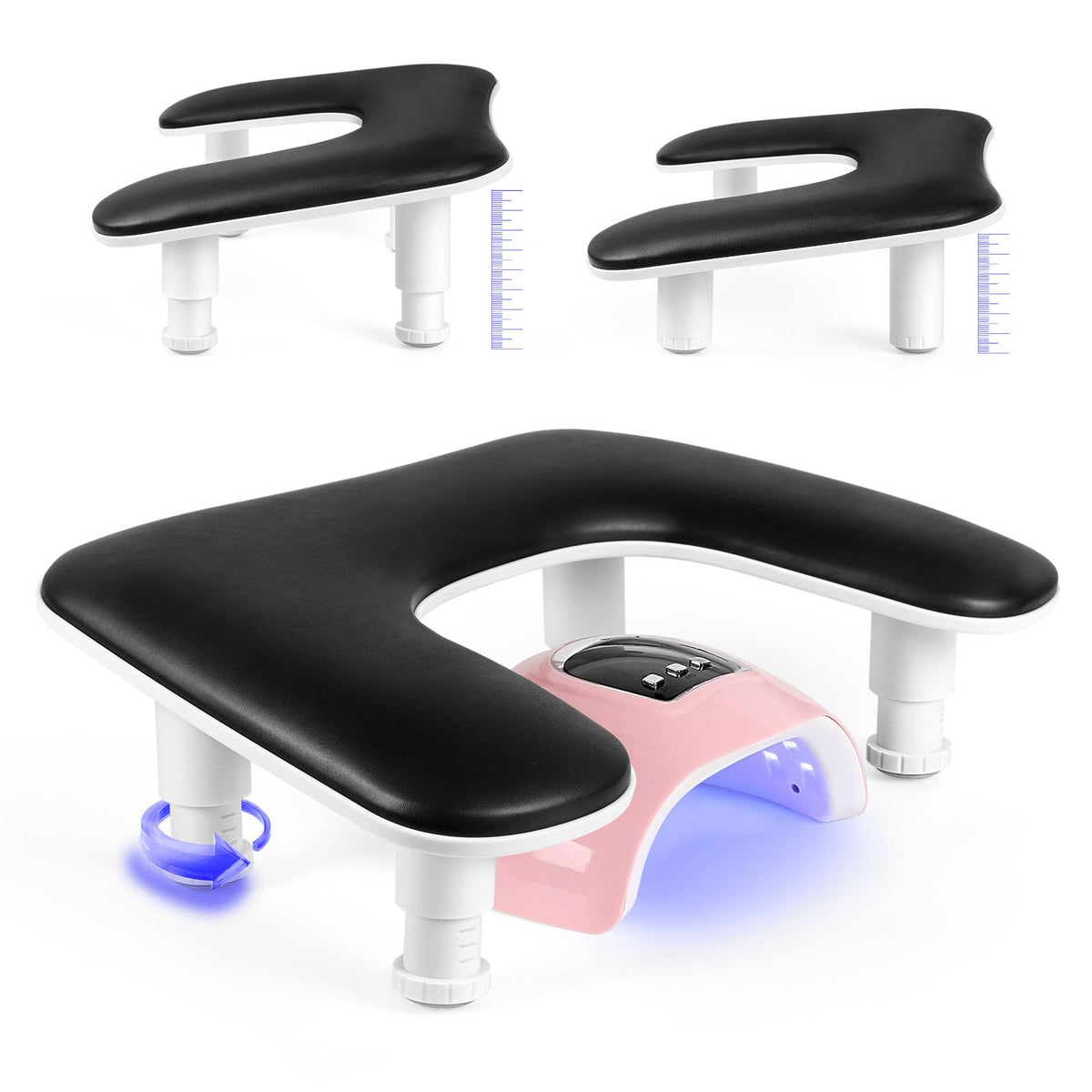 LIONVISON manicure arm rest front view showing adjustable height for comfortable sessions