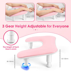 LIONVISON manicure arm rest pink adjustable-dial detail demonstrates easy height adjustment
