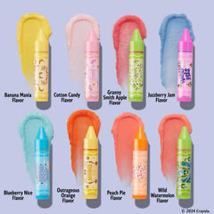 Lip Smacker Crayola Party Pack flavor swatches hint at tasty flavors for on-the-go smiles.