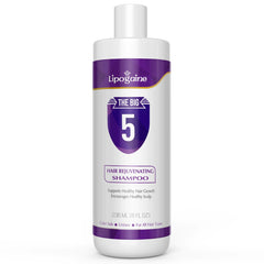 Lipogaine Big 5 Shampoo bottle highlights premium formula for thinning hair.