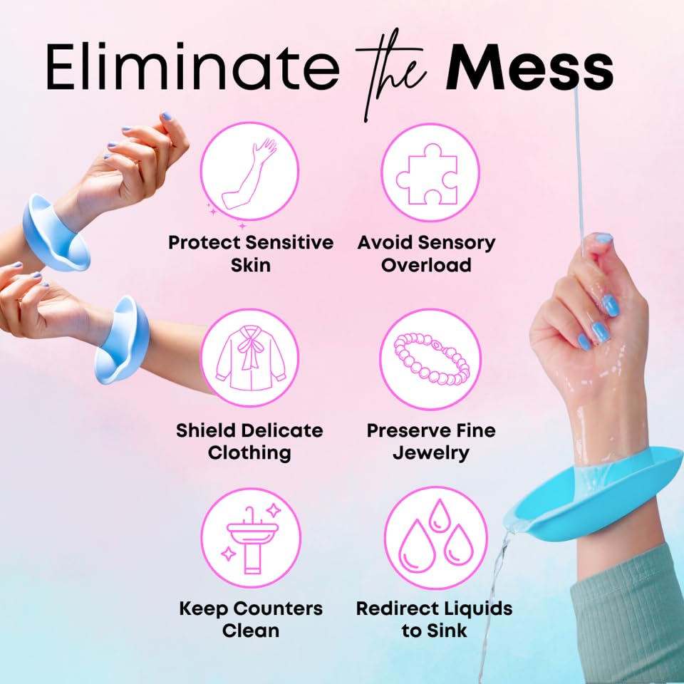 LiquiBands wristband worn during skincare helps keep sleeves dry
