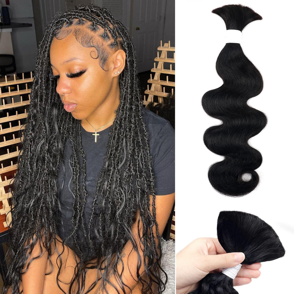 Liqusee braiding hair 18-inch natural black body wave bundle for fuller styles.