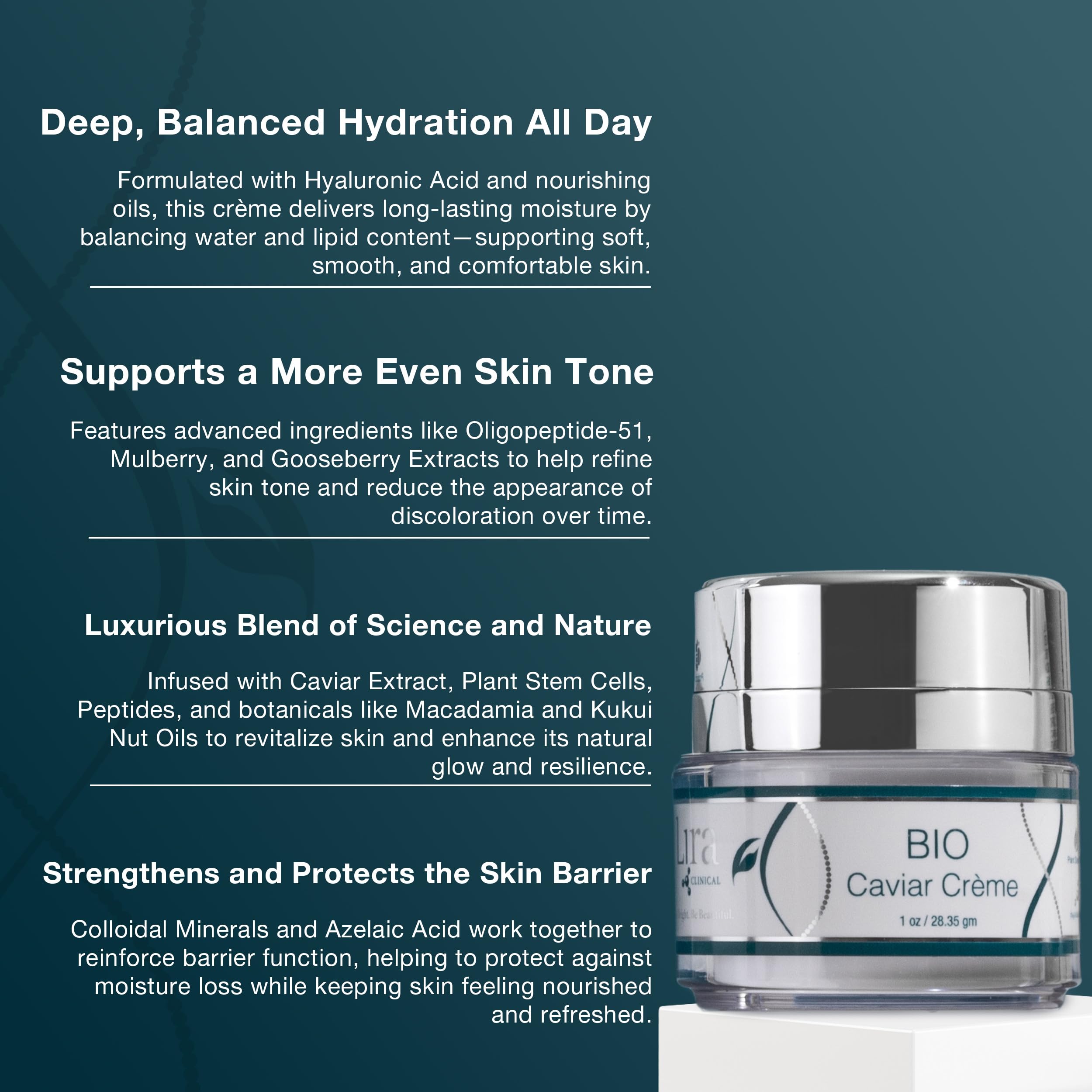 Lira Clinical BIO Caviar Crème peptide closeup emphasizing advanced peptide complex