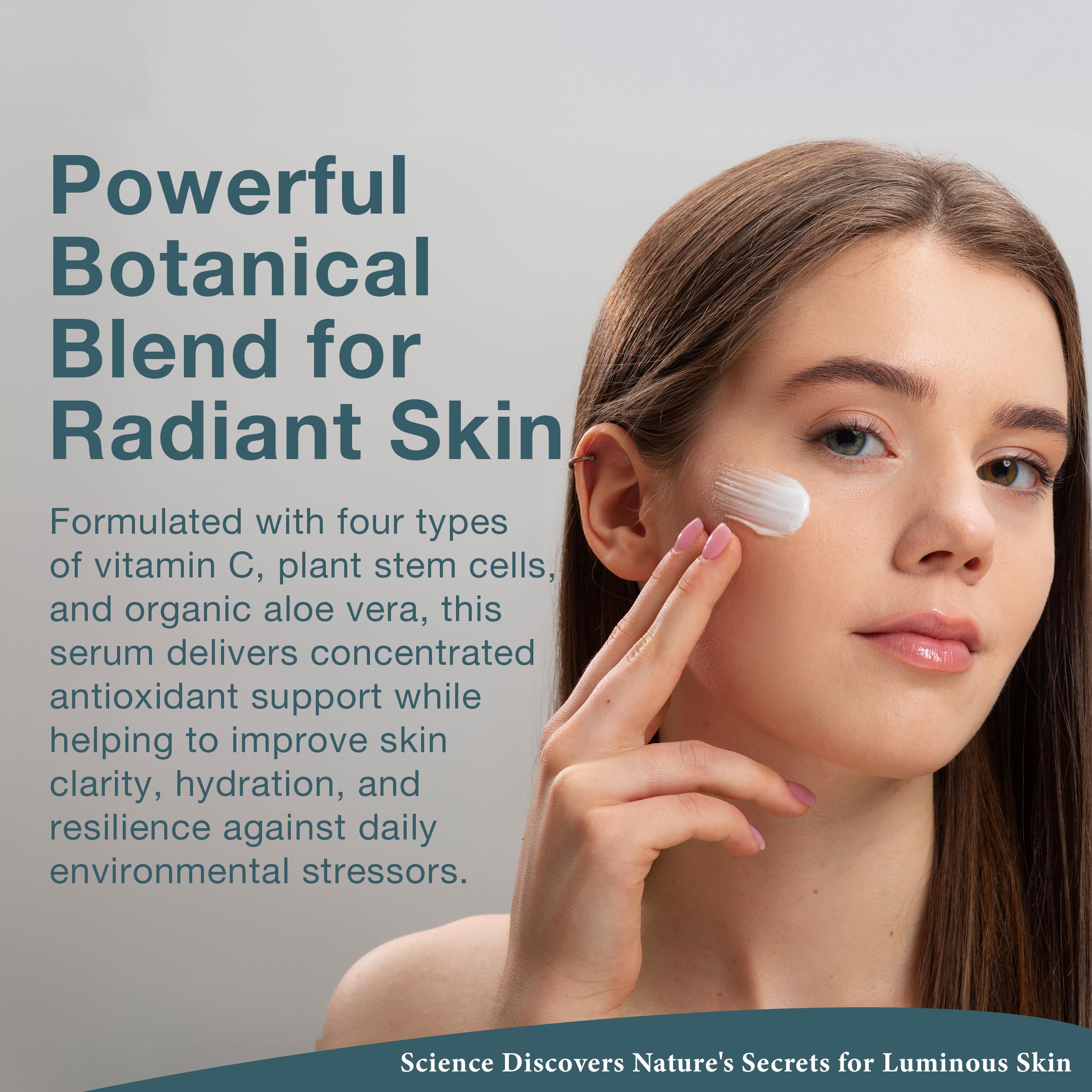 Lira Clinical BIO Hydra C Serum application scene demonstrates gentle massaging motion for absorption.