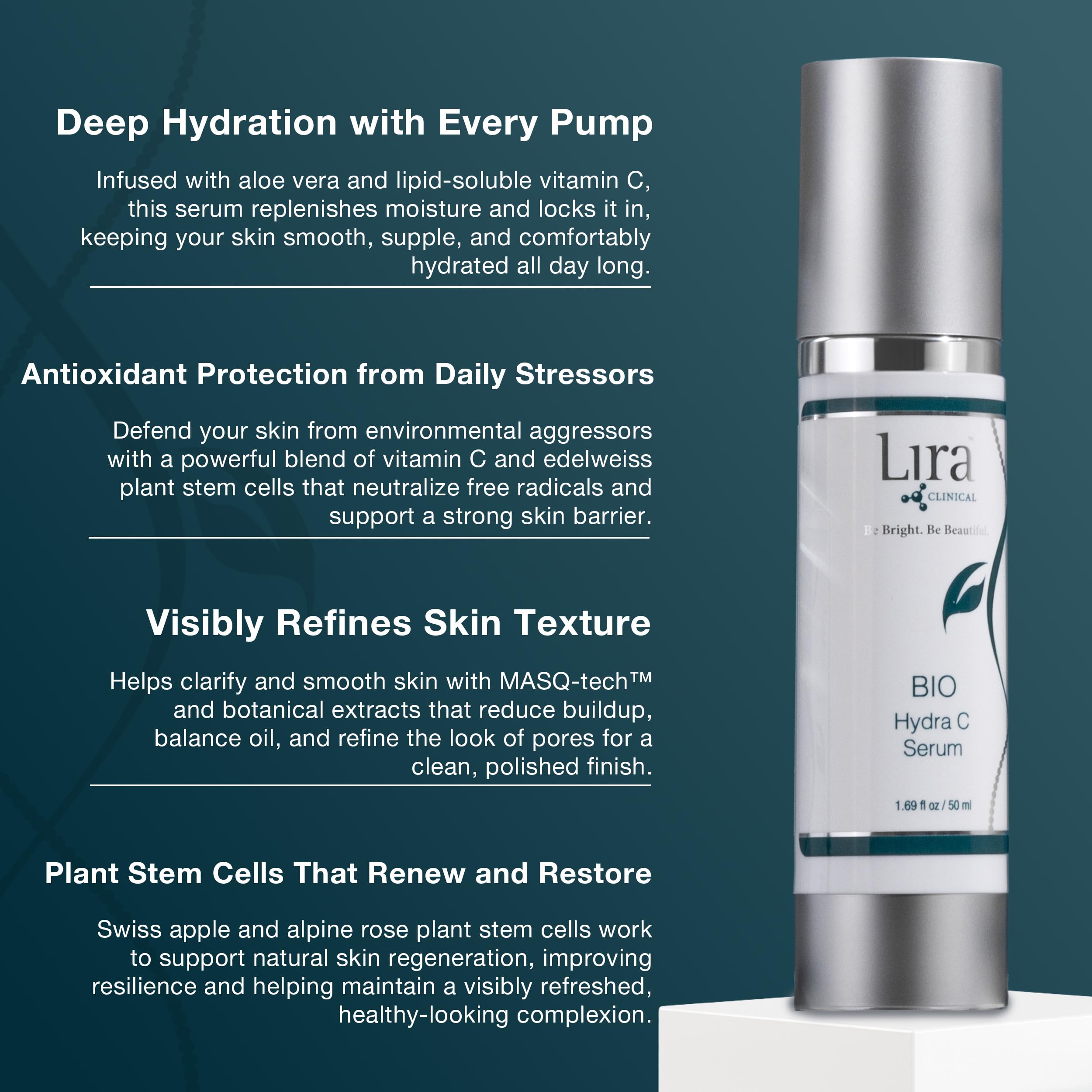 Lira Clinical BIO Hydra C Serum dropper showing brightness potential.