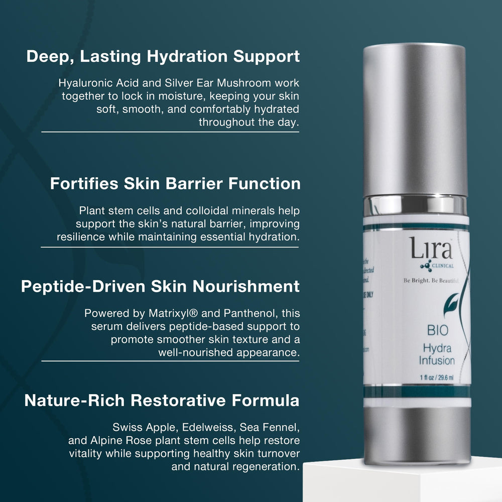 Lira Clinical BIO Hydra Infusion swirl texture demonstrates non-greasy hydration.