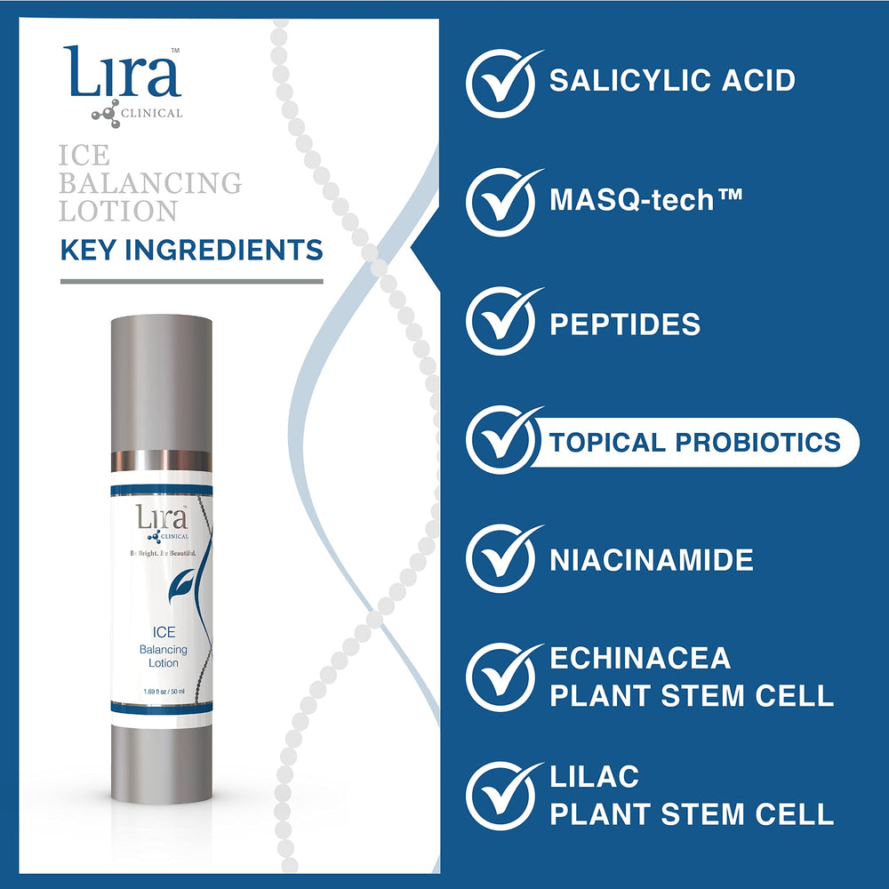 Lira Clinical ICE Balancing Lotion being applied in routine for oil balance.