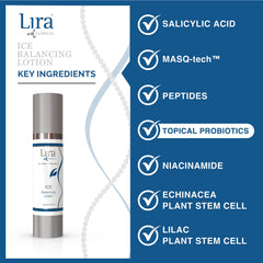 Lira Clinical ICE Balancing Lotion being applied in routine for oil balance.