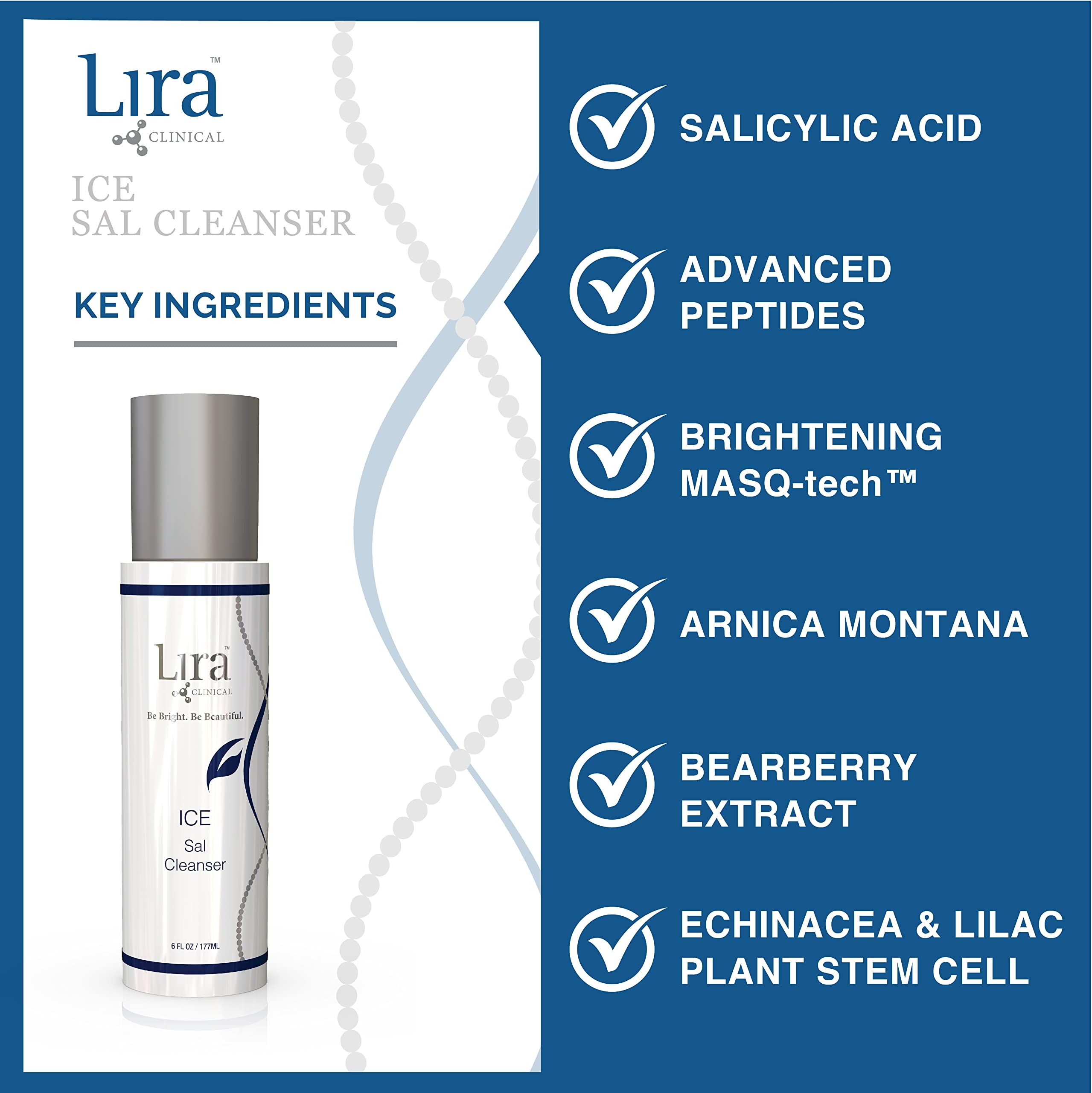 Lira Clinical ICE Sal Cleanser ingredients like echinacea and lilac stem cells for purification.