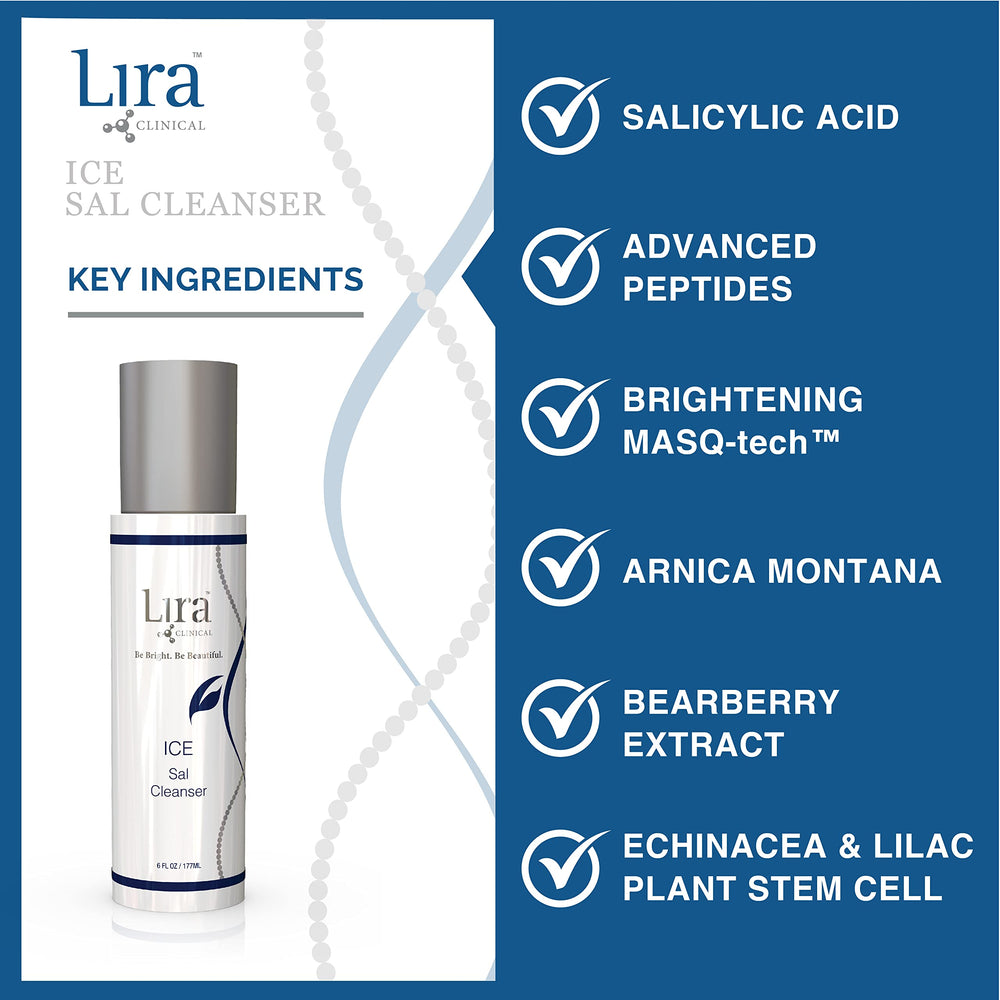 Lira Clinical ICE Sal Cleanser ingredients like echinacea and lilac stem cells for purification.
