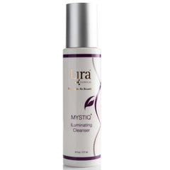 Lira Clinical MYSTIQ illuminating cleanser bottle on bathroom counter for daily hydrating cleanse.