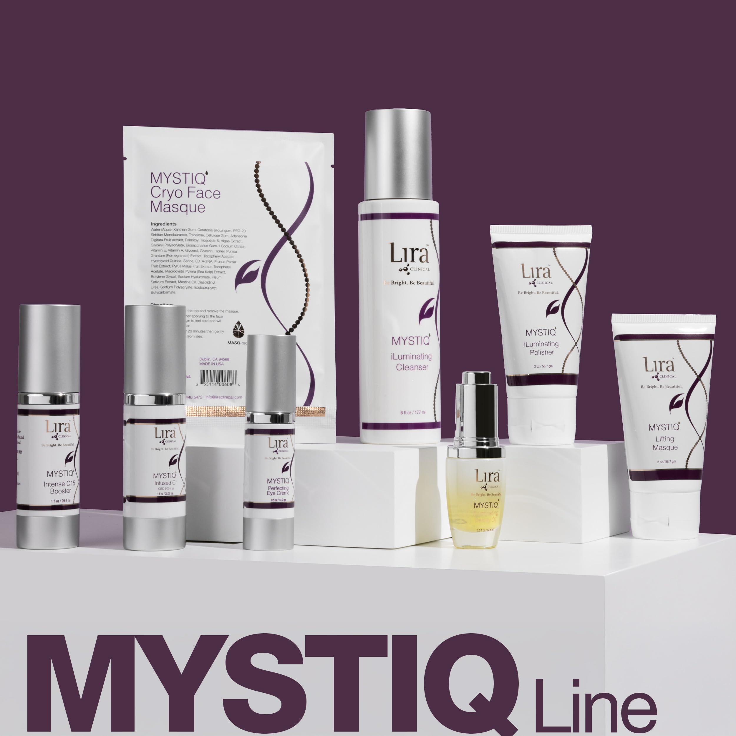 Lira Clinical MYSTIQ vanity scene suggests calming skincare ritual.