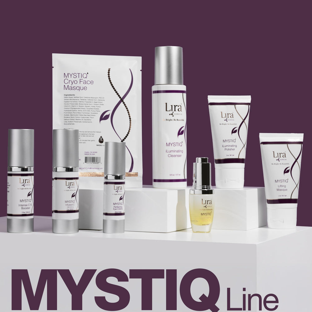 Lira Clinical MYSTIQ vanity scene suggests calming skincare ritual.