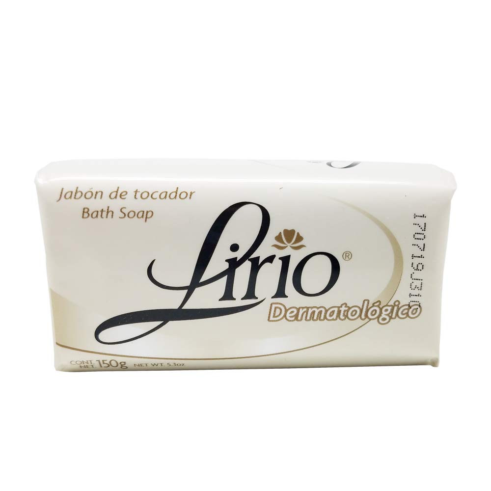Lirio Dermatologico bar soap bar closeup shows glycerin-enriched formula for gentle cleansing