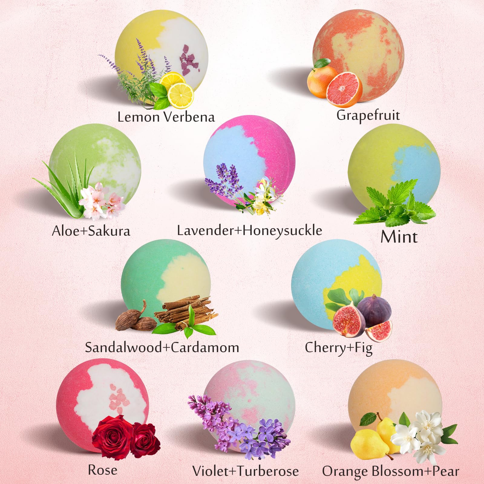 Lisotera 10-scent variety bath bombs offer diverse aromatherapy options.