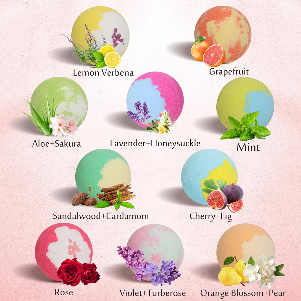 Lisotera 10-scent variety bath bombs offer diverse aromatherapy options.