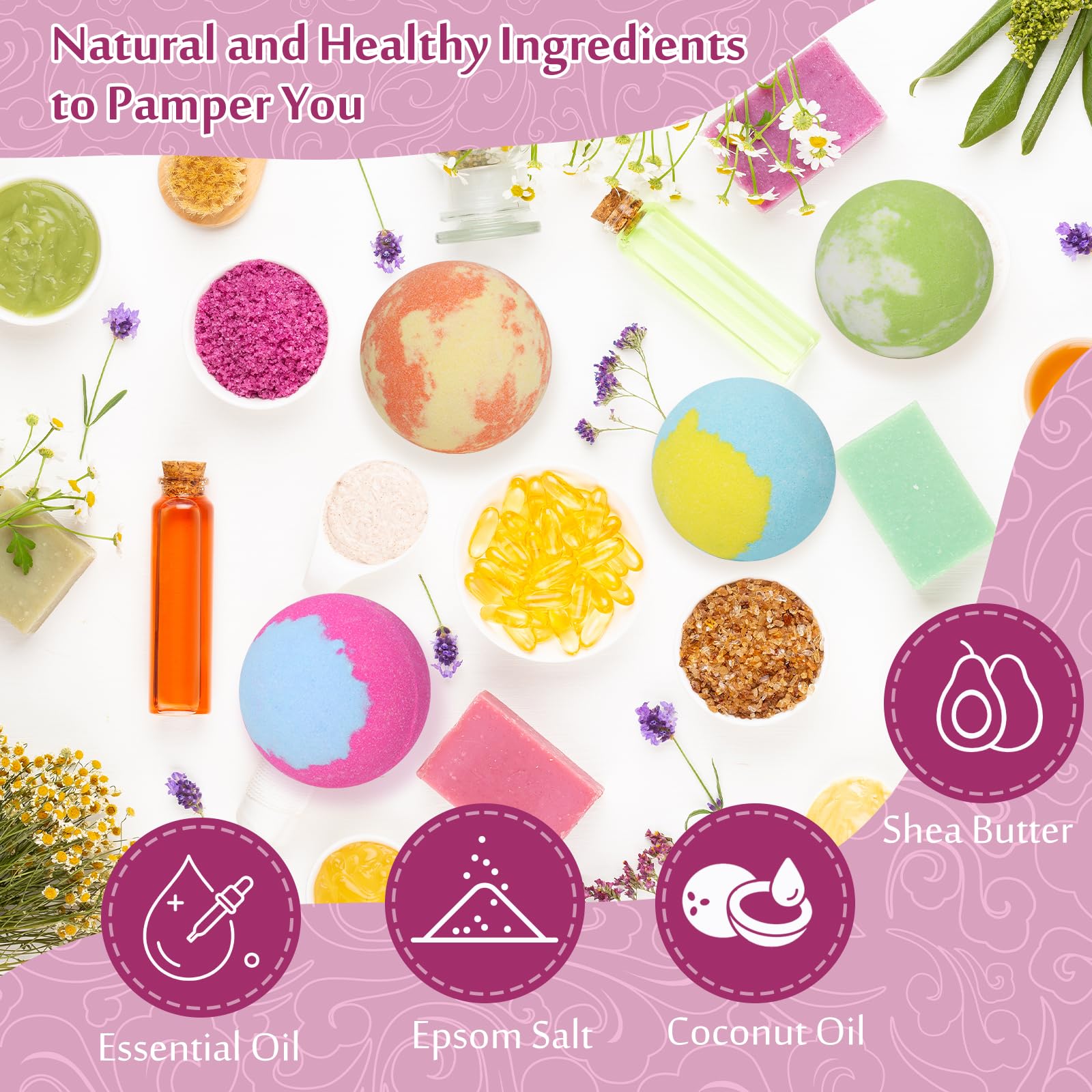 Lisotera bath bombs packaging highlighting individually wrapped items for easy gifting.