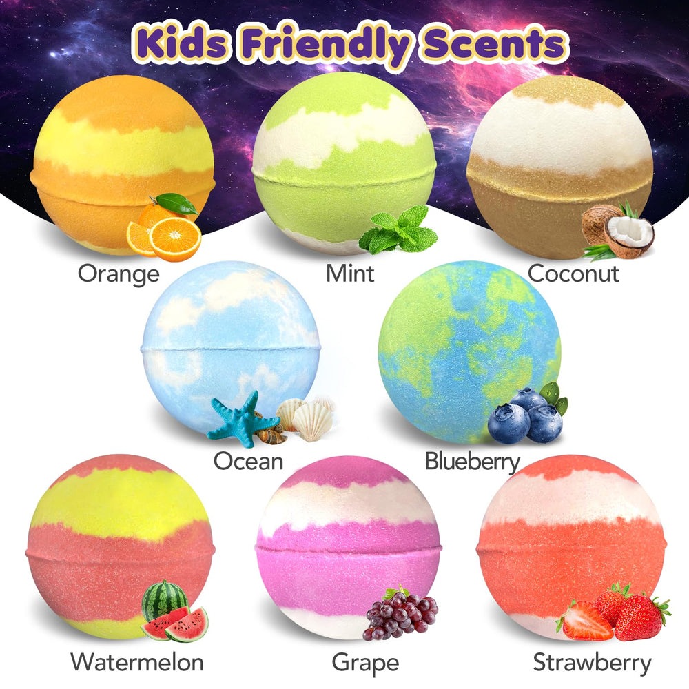 Lisotera planet-inside-toy bath bomb reveals light-up toy during bath.