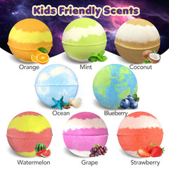 Lisotera planet-inside-toy bath bomb reveals light-up toy during bath.