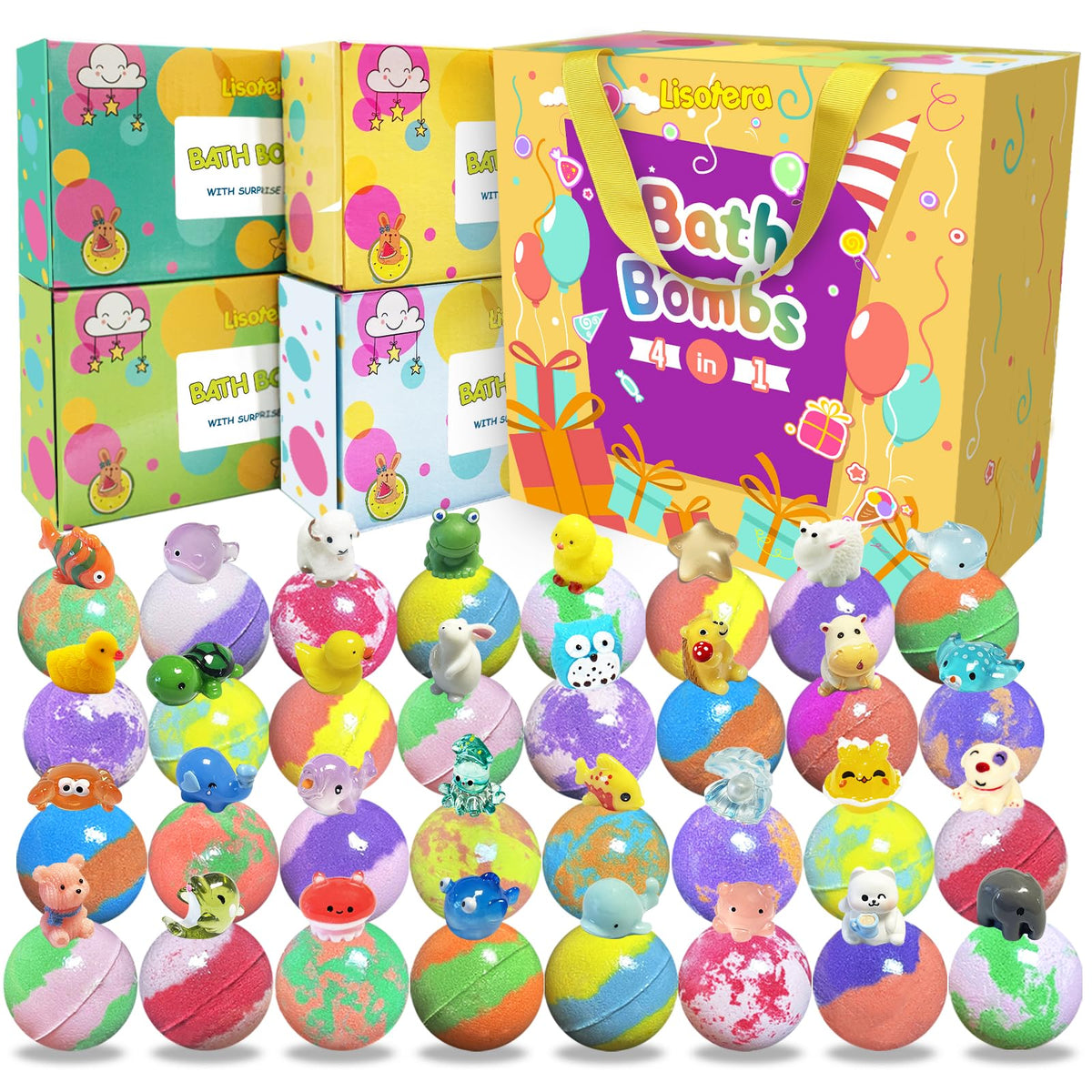 Lisotera bath bombs reveal a surprise inside during fizzing bath for kids' delight