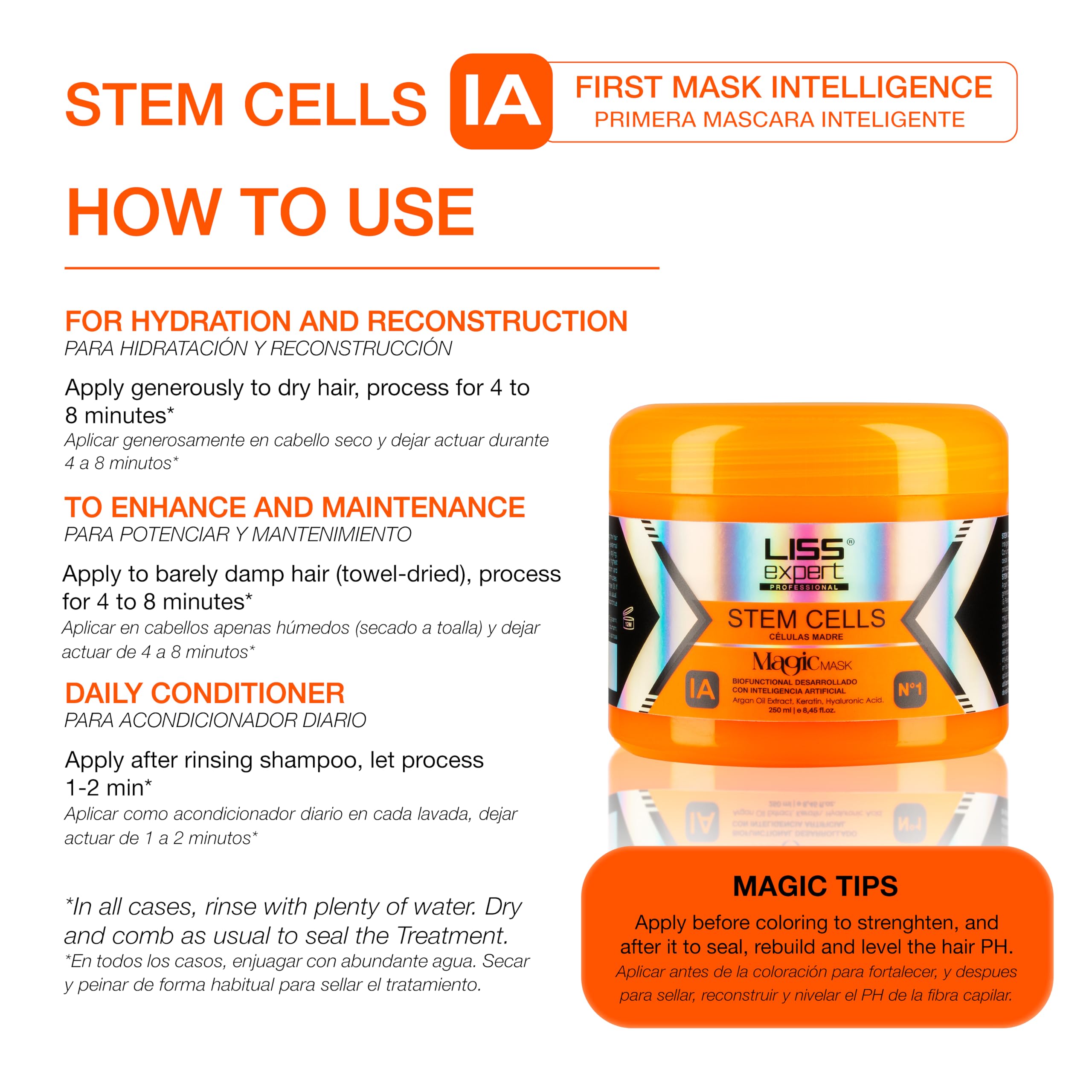 Liss Expert Stem Cells Magic Mask finished look delivers HD shine and moisture.