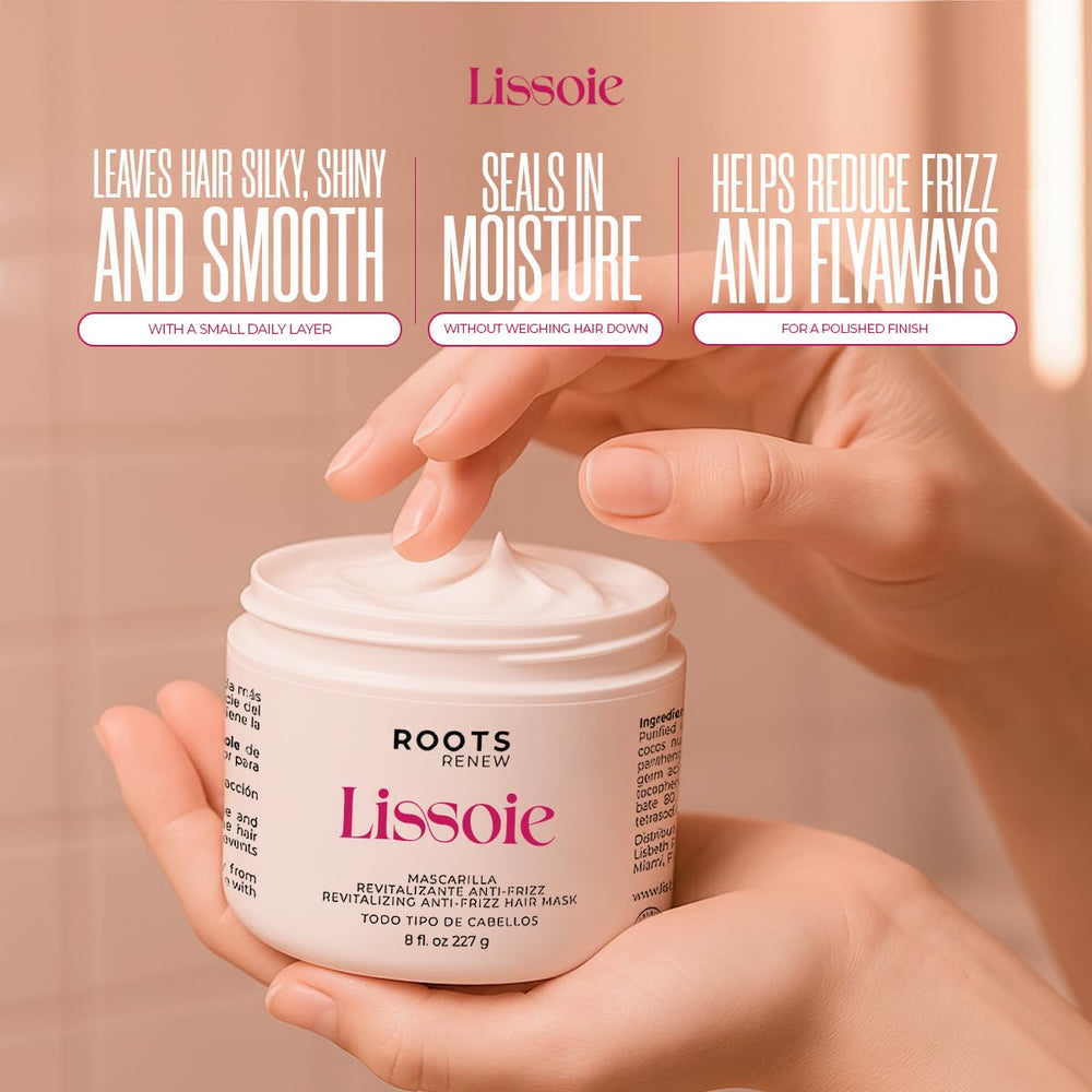 Lissoie Revitalizing Anti-Frizz Mask gloss matrix closeup on hair shine