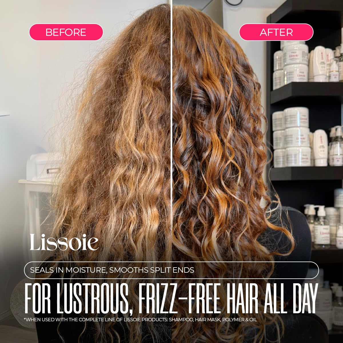 Lissoie Revitalizing Anti-Frizz Mask applied on hair for lightweight hydration