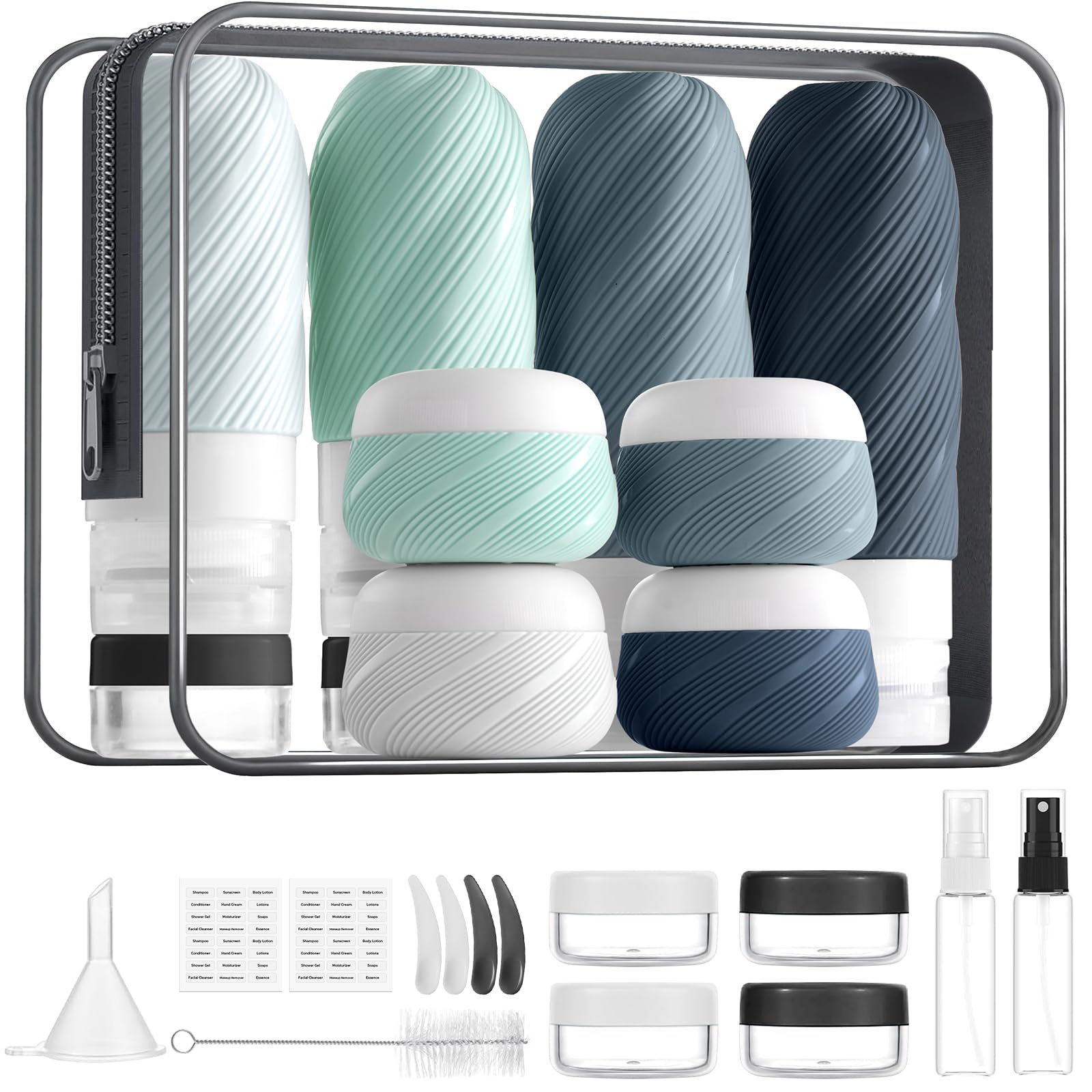 LitBear 23-pack travel bottles setup for organized packing on trips