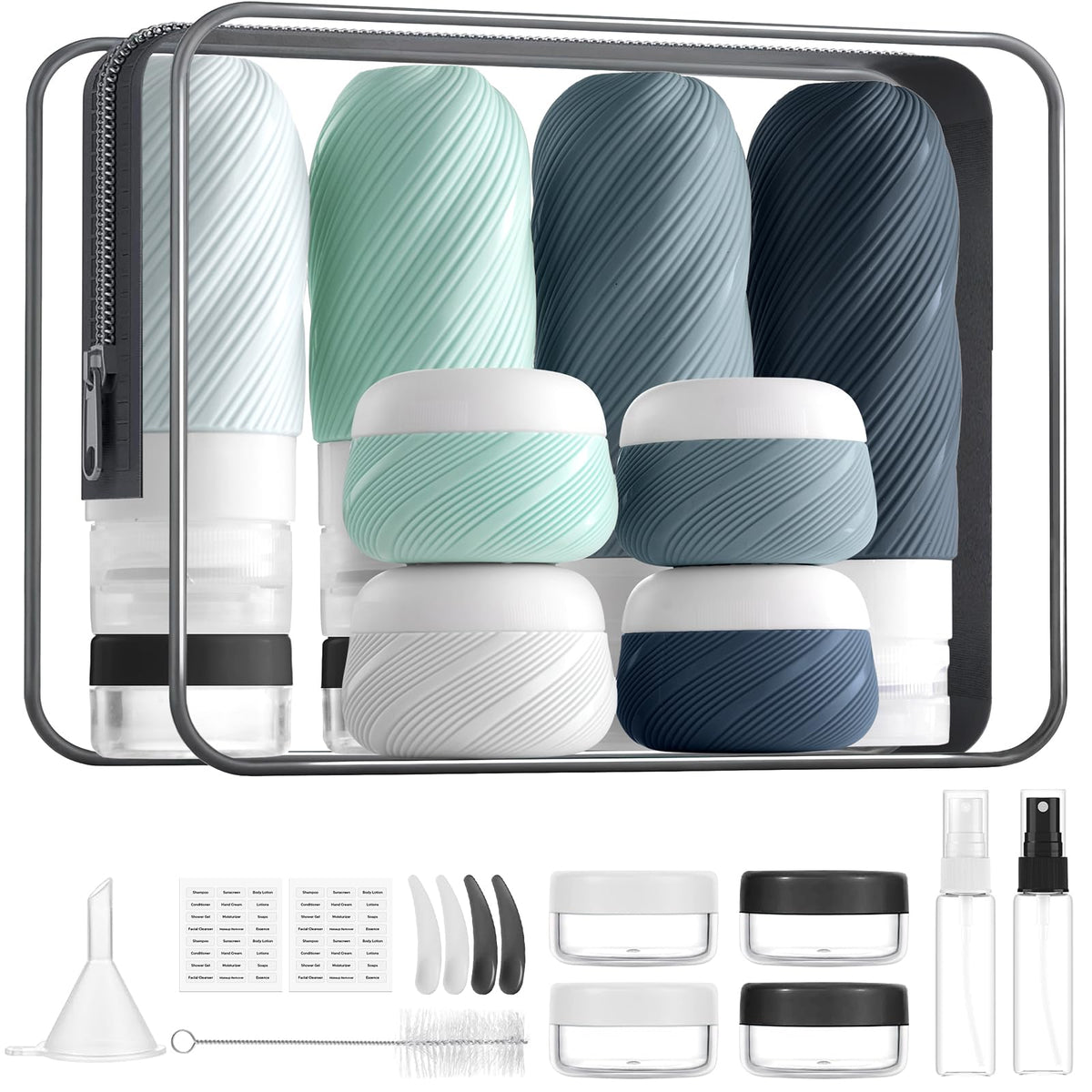 LitBear 23-pack travel bottles setup for organized packing on trips