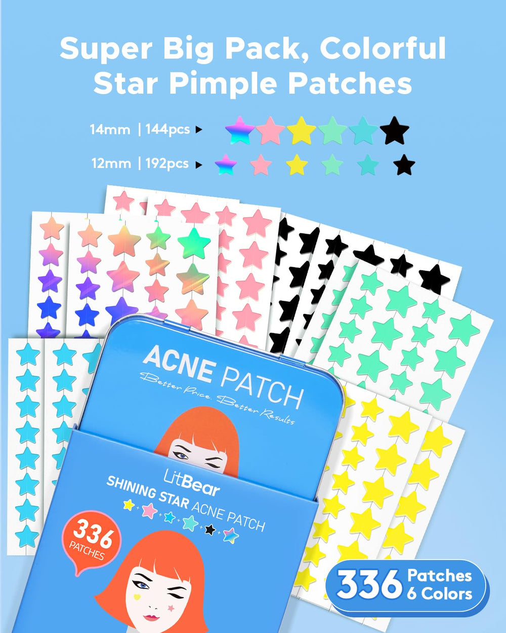 LitBear patches feature 336 dots and tea tree centella formula for soothing care.