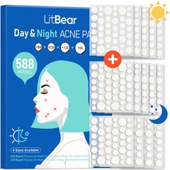 LitBear acne patches day-night bundle; discreet packaging and 24-hour coverage for everyday use.